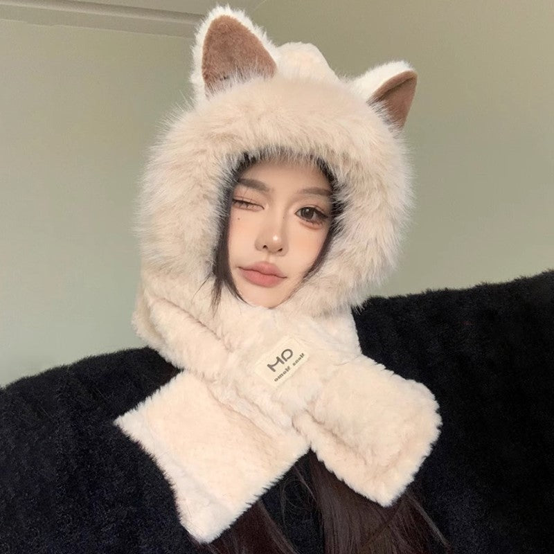 Bonnet & Écharpe 2-en-1 Renard – Chaleur & Style pour Femme et Enfant en Hiver